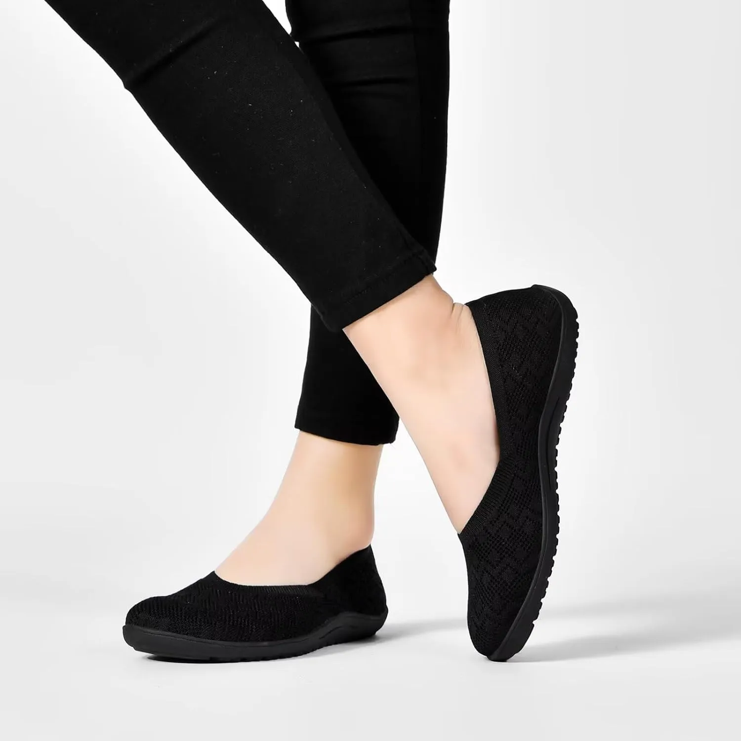 Women's Wide Toe Box Flats Shoes Knit Ballet Flat Slip-on Dress Walking Comfort Shoes