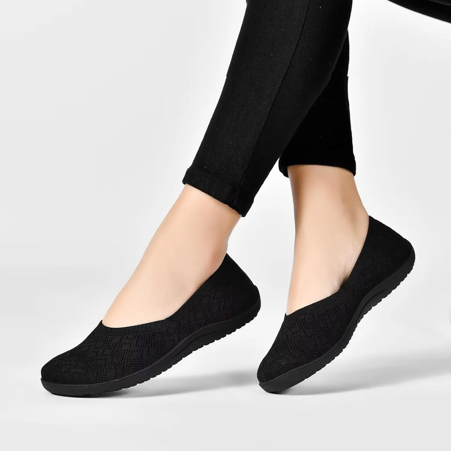 Women's Wide Toe Box Flats Shoes Knit Ballet Flat Slip-on Dress Walking Comfort Shoes