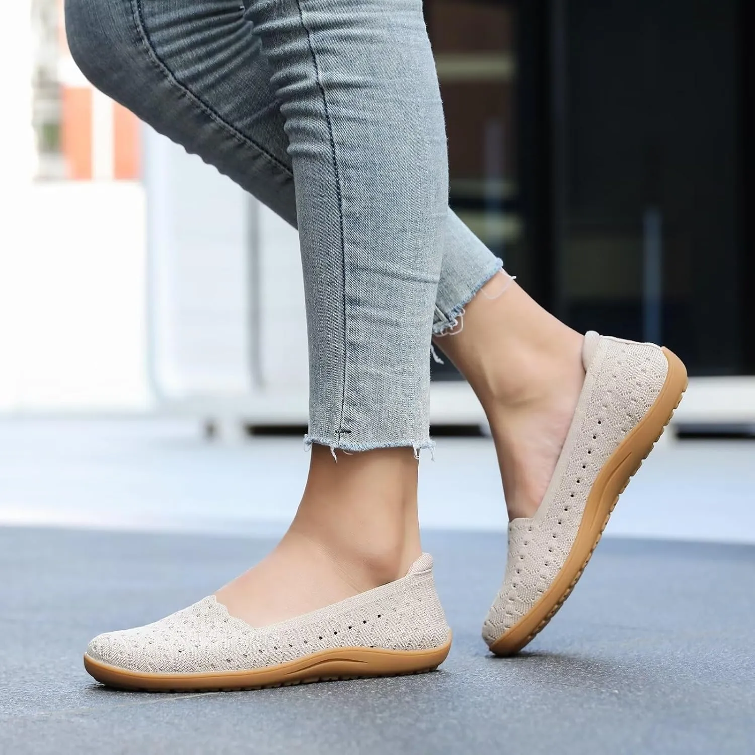 Women's Wide Toe Box Flats Shoes Knit Ballet Flat Slip-on Dress Walking Comfort Shoes