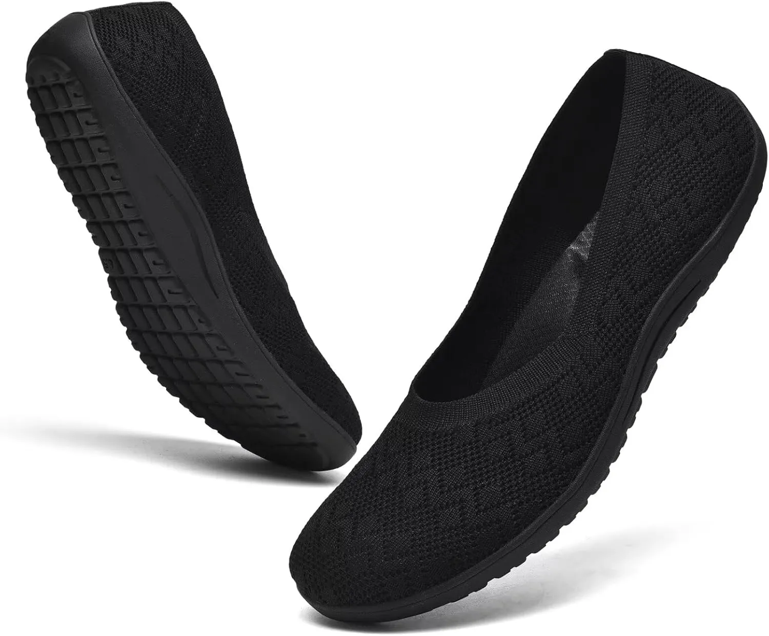 Women's Wide Toe Box Flats Shoes Knit Ballet Flat Slip-on Dress Walking Comfort Shoes
