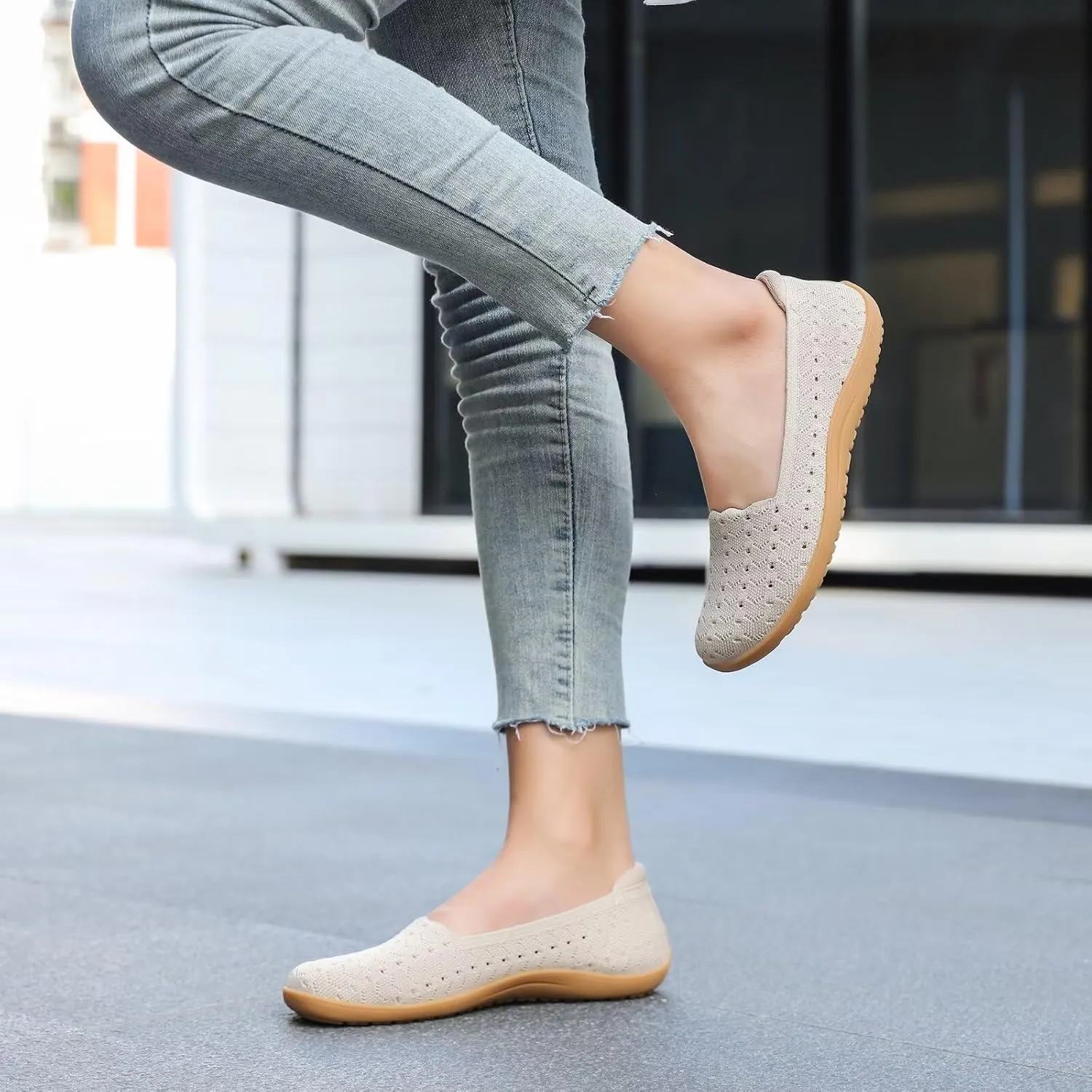 Women's Wide Toe Box Flats Shoes Knit Ballet Flat Slip-on Dress Walking Comfort Shoes
