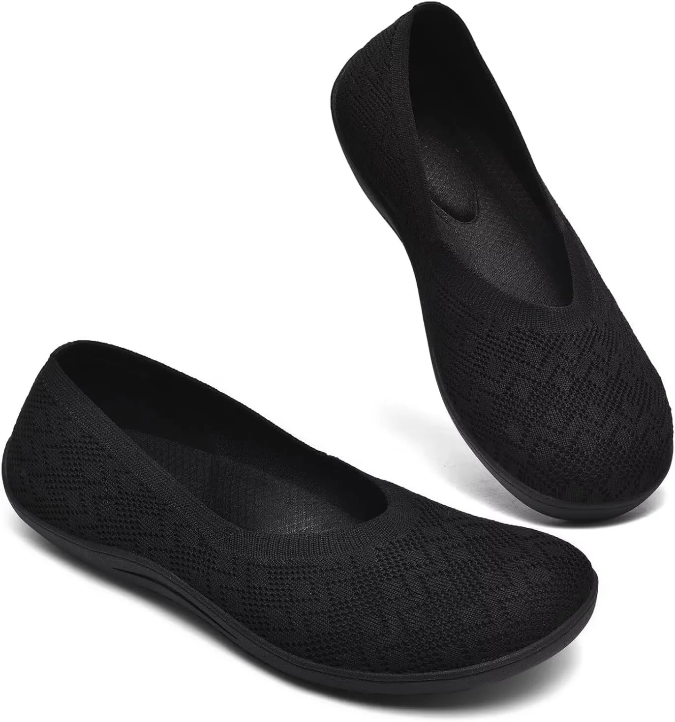 Women's Wide Toe Box Flats Shoes Knit Ballet Flat Slip-on Dress Walking Comfort Shoes
