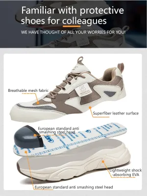 Women's Work Safety Shoes Steel Toe Sneakers Comfortable Breathable Anti-Smash Kevlar Anti Stabbing Thick Bottom Pops Shoes Site Protection Shoes