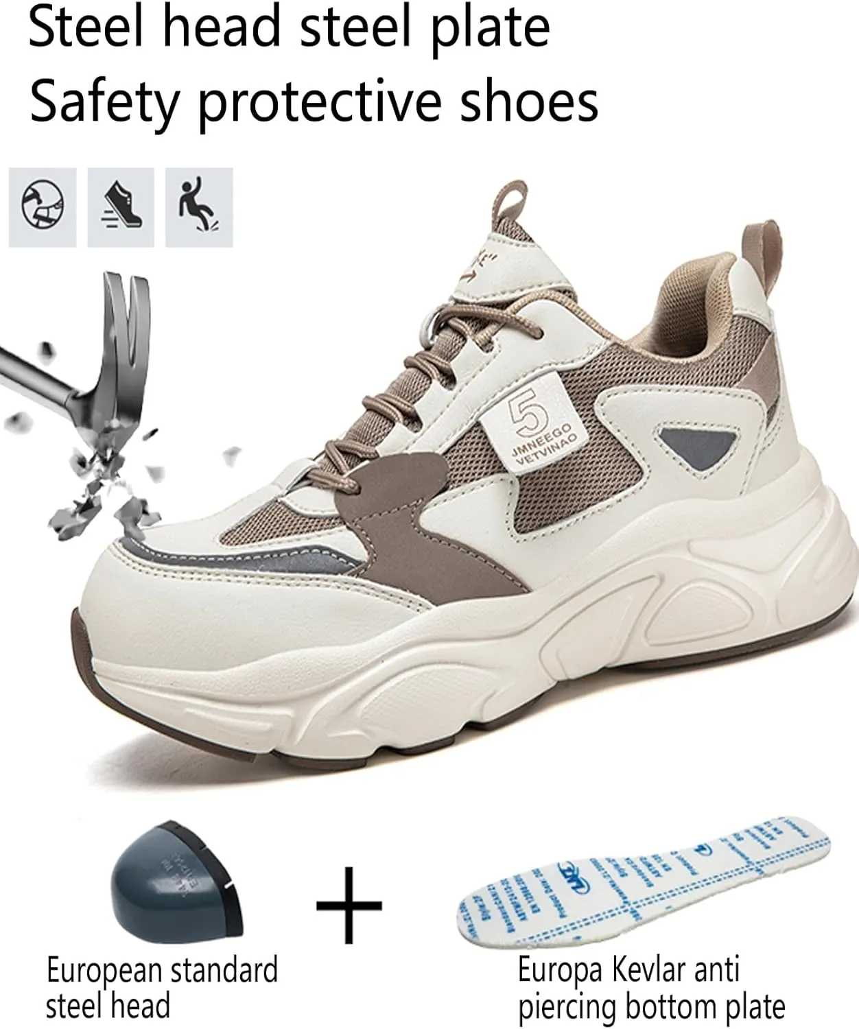 Women's Work Safety Shoes Steel Toe Sneakers Comfortable Breathable Anti-Smash Kevlar Anti Stabbing Thick Bottom Pops Shoes Site Protection Shoes