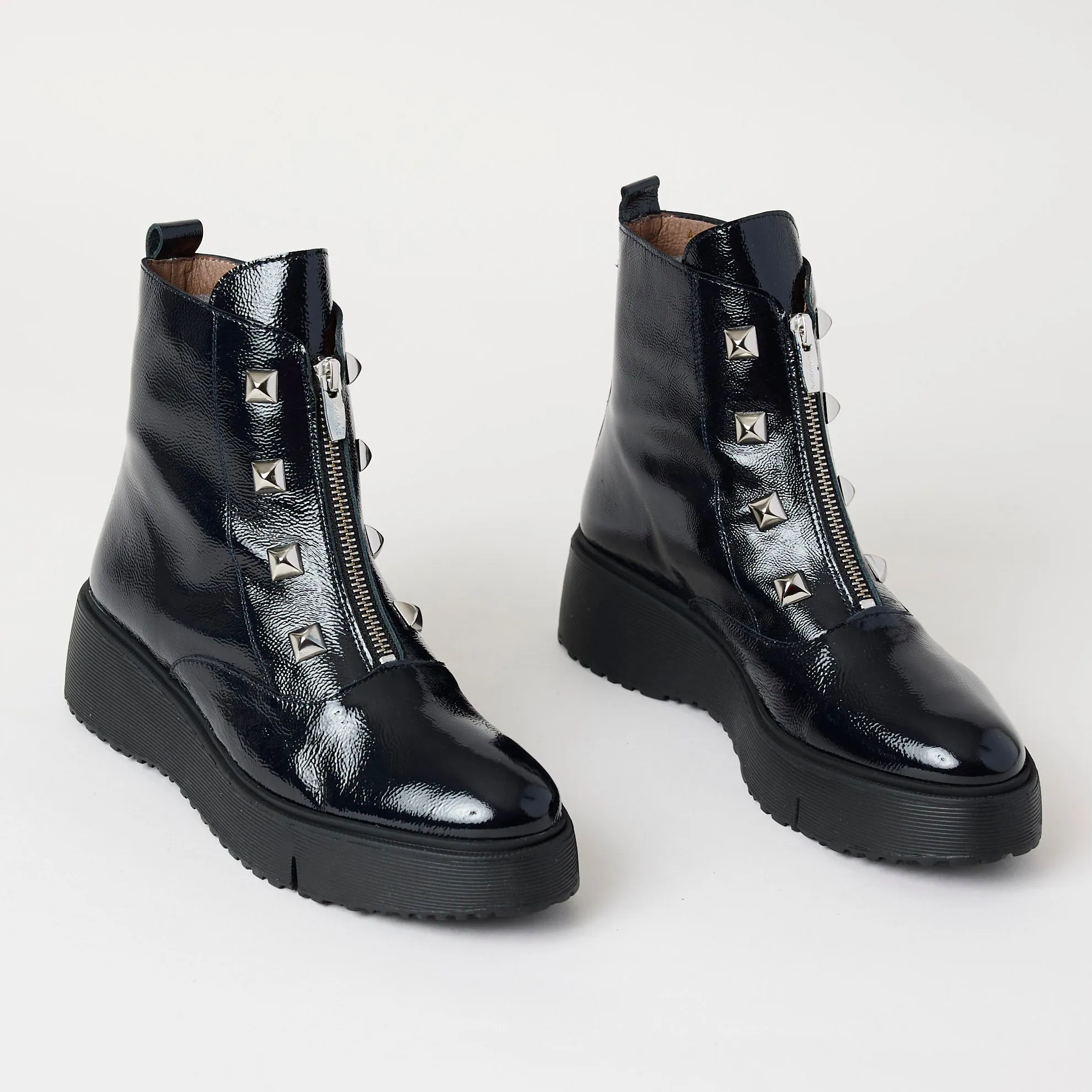 Wonders Navy Patent Leather Ankle Boots