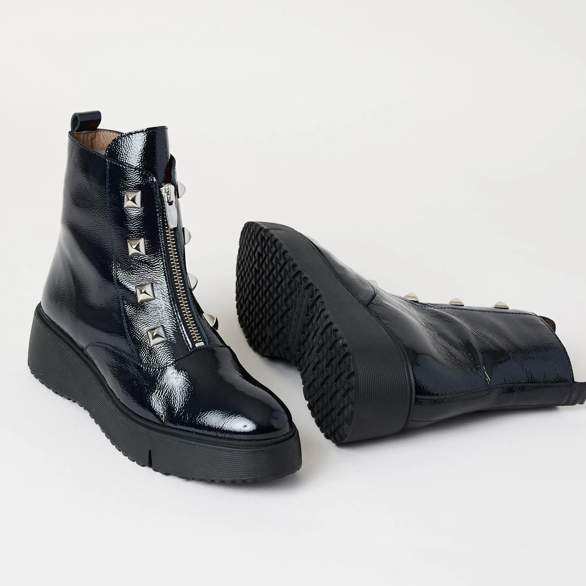 Wonders Navy Patent Leather Ankle Boots