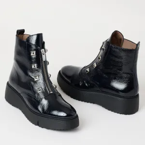 Wonders Navy Patent Leather Ankle Boots