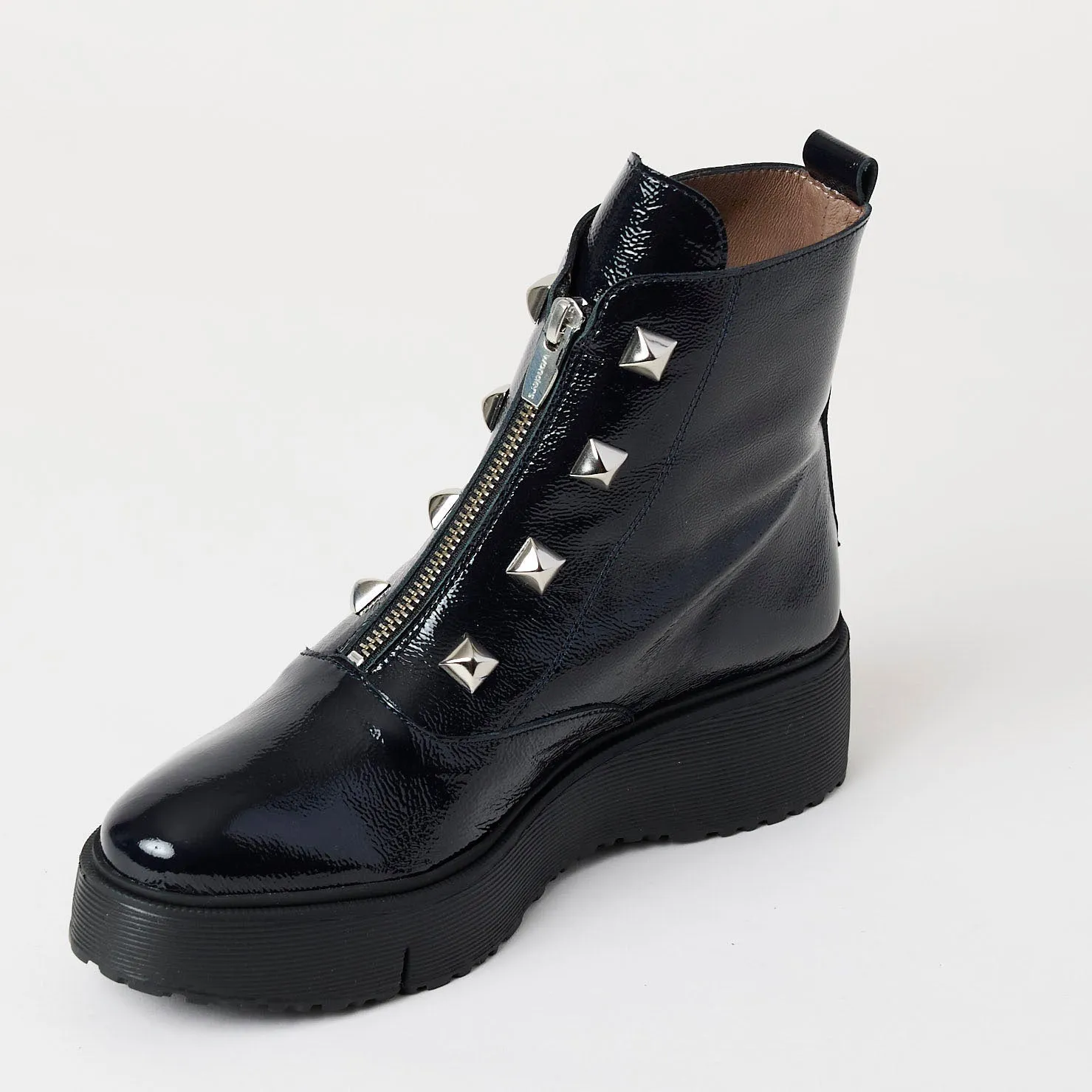 Wonders Navy Patent Leather Ankle Boots