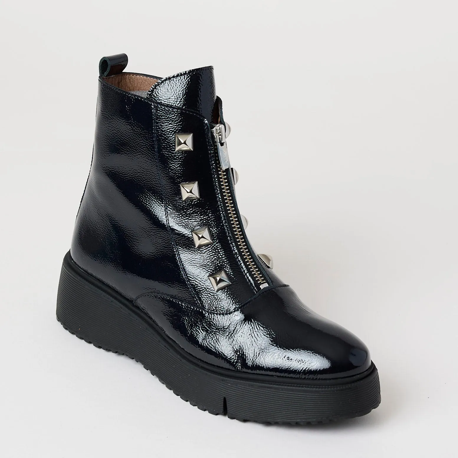 Wonders Navy Patent Leather Ankle Boots