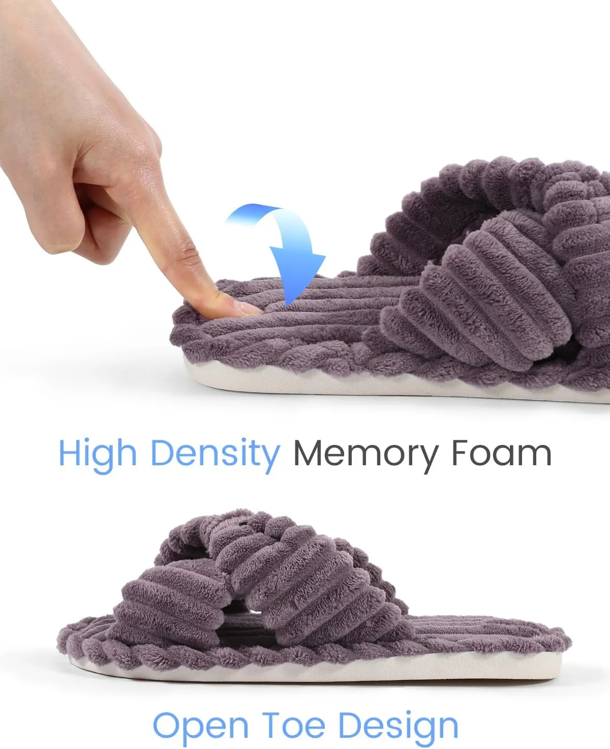 Xelky Indoor Slippers for Women House Open Toe Slipper Comfortable Corduroy Cross Bands Bedroom Shoes Fuzzy