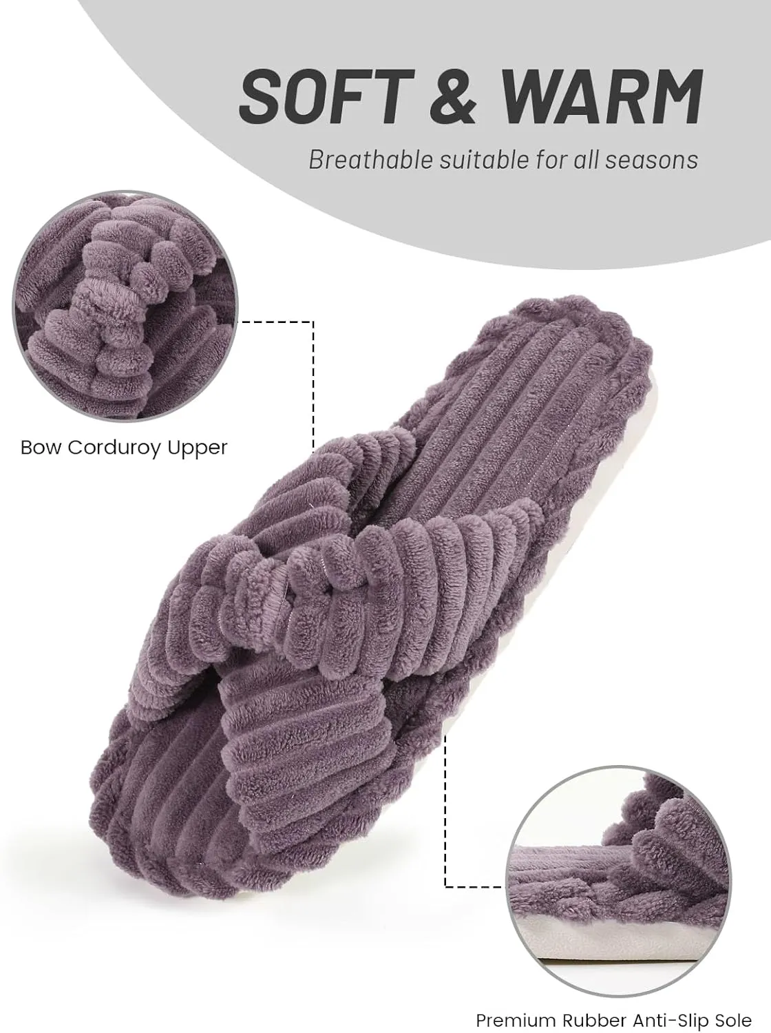 Xelky Indoor Slippers for Women House Open Toe Slipper Comfortable Corduroy Cross Bands Bedroom Shoes Fuzzy