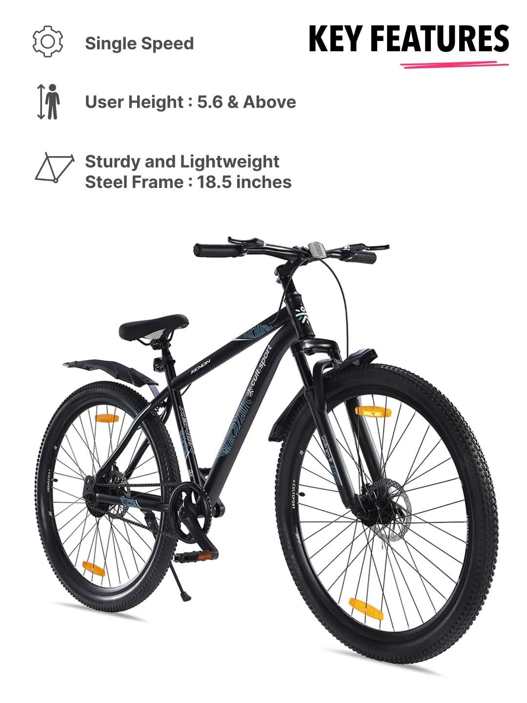 XENON29TBLACK Steel Single Speed 29 inch Mountain Cycle, Front Suspension, Double Wall Rim Free Trainer Sessions, Cycling Event