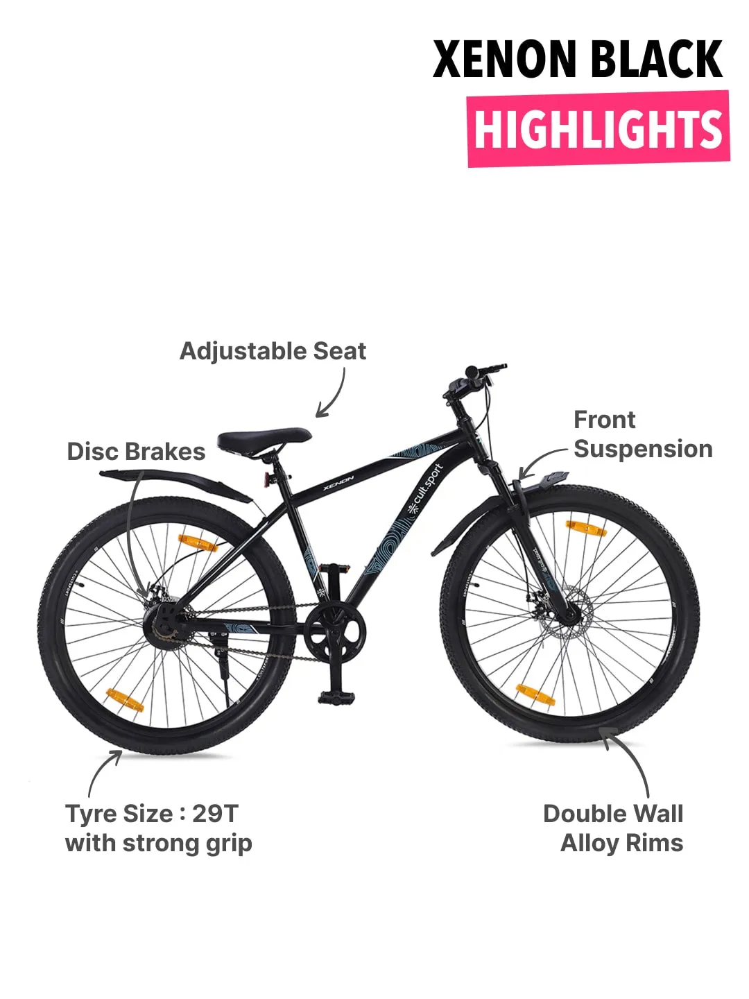 XENON29TBLACK Steel Single Speed 29 inch Mountain Cycle, Front Suspension, Double Wall Rim Free Trainer Sessions, Cycling Event