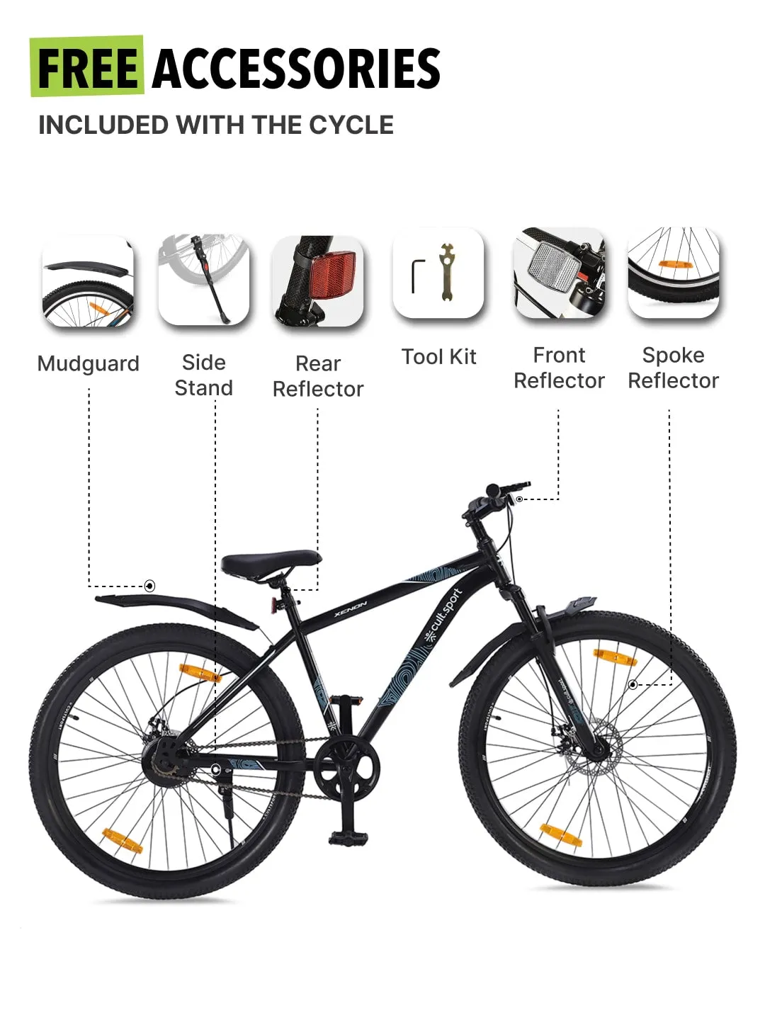 XENON29TBLACK Steel Single Speed 29 inch Mountain Cycle, Front Suspension, Double Wall Rim Free Trainer Sessions, Cycling Event