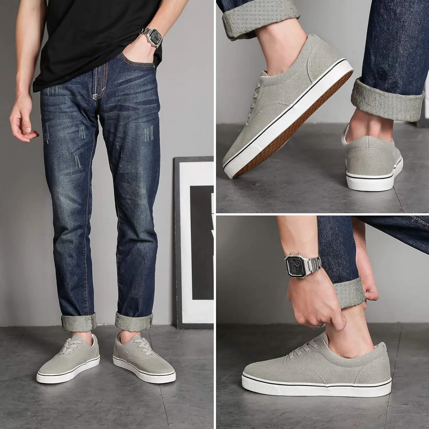 yageyan Men’s Low Top Canvas Walking Shoes Lace-up Fashion Sneakers Casual