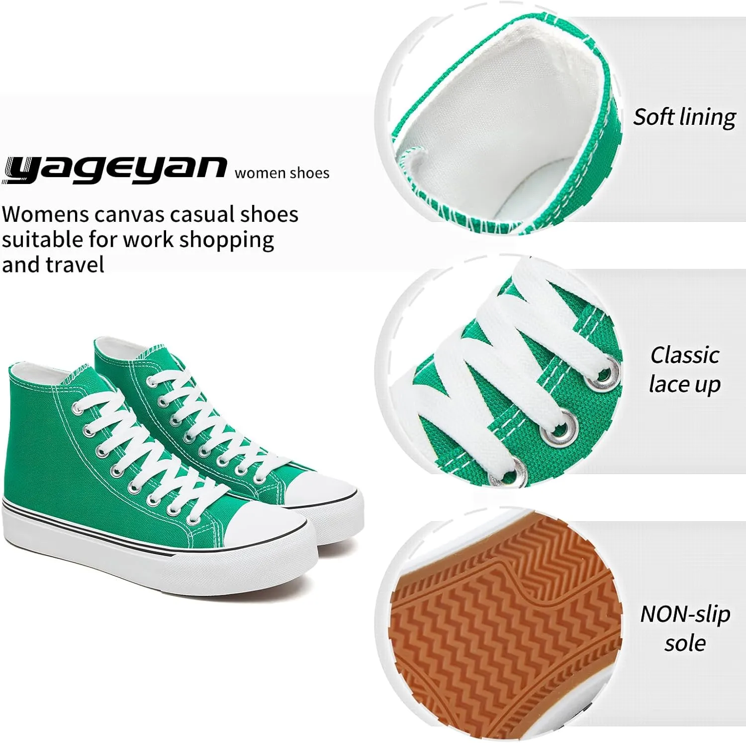yageyan Womens High Top Canvas Sneakers Lace up Fashion Shoes for Women Casual Classic
