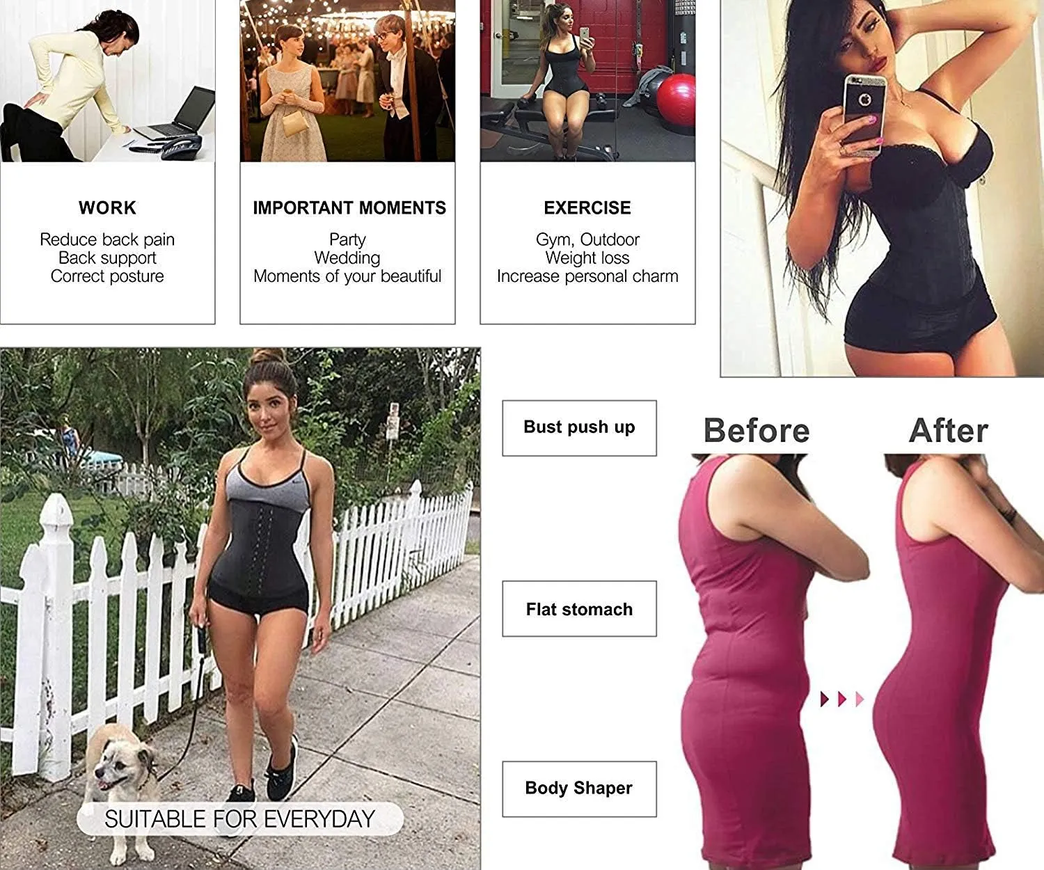 YIANNA Latex Long Torso Waist Trainer for Women Tummy Control Underbust Waist Cincher Corset Sport Girdle Body Shaper