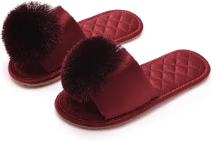 YIBLBOX Women's Tassel Pom Pom Slippers Ladies Sexy Cozy Bedroom Slipper Non-slip Sole Flat Sandal for Indoor Outdoor