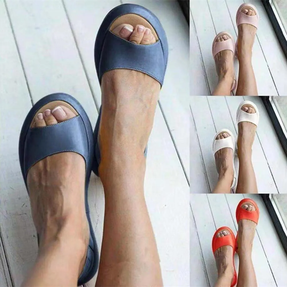 Yifare Sandals, Women's Comfy Flat Sandals, summer Solid Fish Mouth Open Toe Slip on Orthotic Casual Shoe