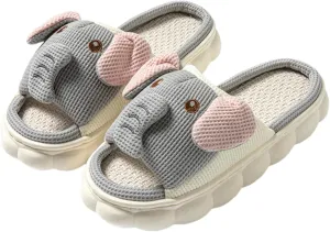 YILANLAN Women slippers Animal slippers Cartoon pig slippers Linen slippers at home Cute and comfortable plush slippers cow shoes
