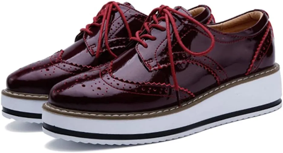 YING LAN Women's Platform Lace-Up Wingtips Square Toe Oxfords Shoe