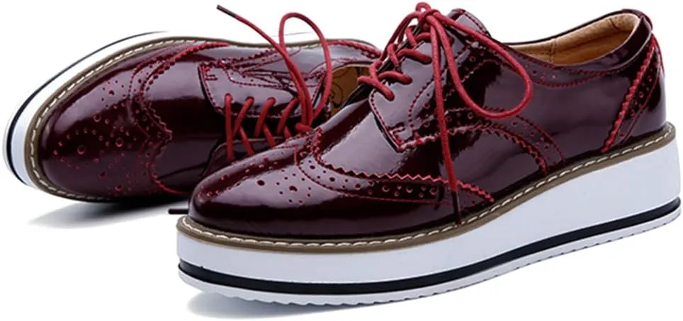 YING LAN Women's Platform Lace-Up Wingtips Square Toe Oxfords Shoe