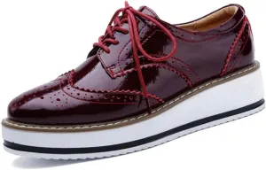 YING LAN Women's Platform Lace-Up Wingtips Square Toe Oxfords Shoe
