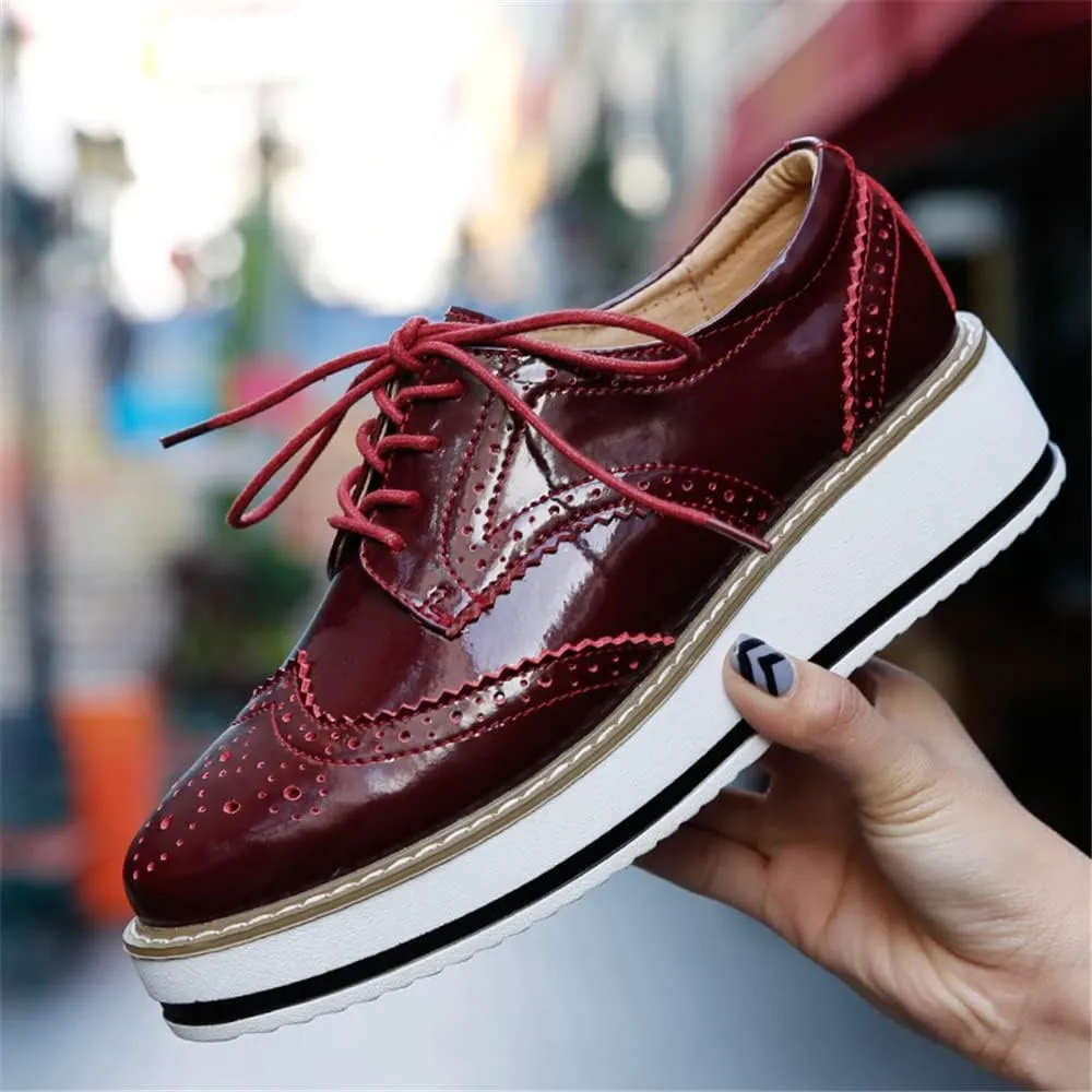 YING LAN Women's Platform Lace-Up Wingtips Square Toe Oxfords Shoe