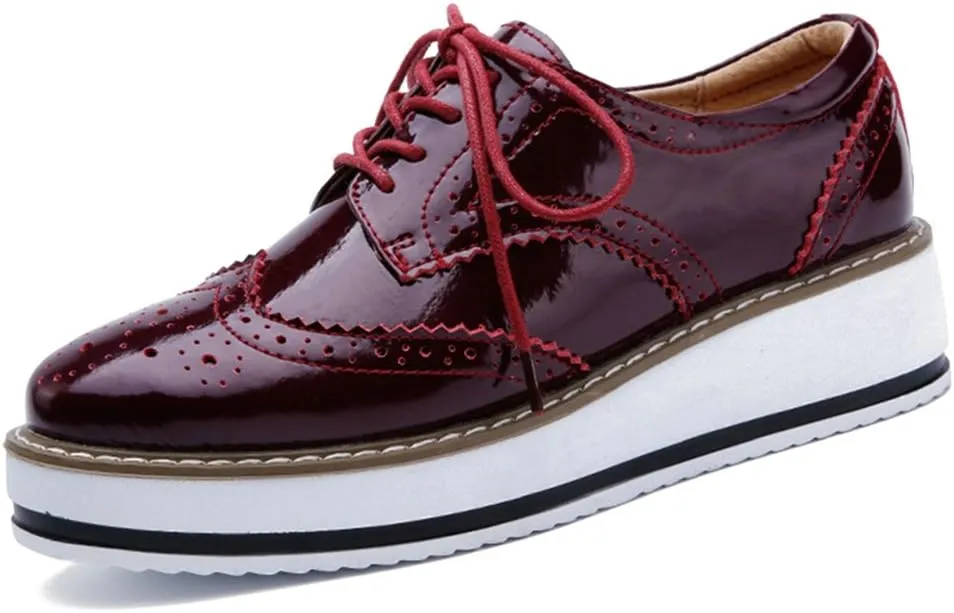 YING LAN Women's Platform Lace-Up Wingtips Square Toe Oxfords Shoe