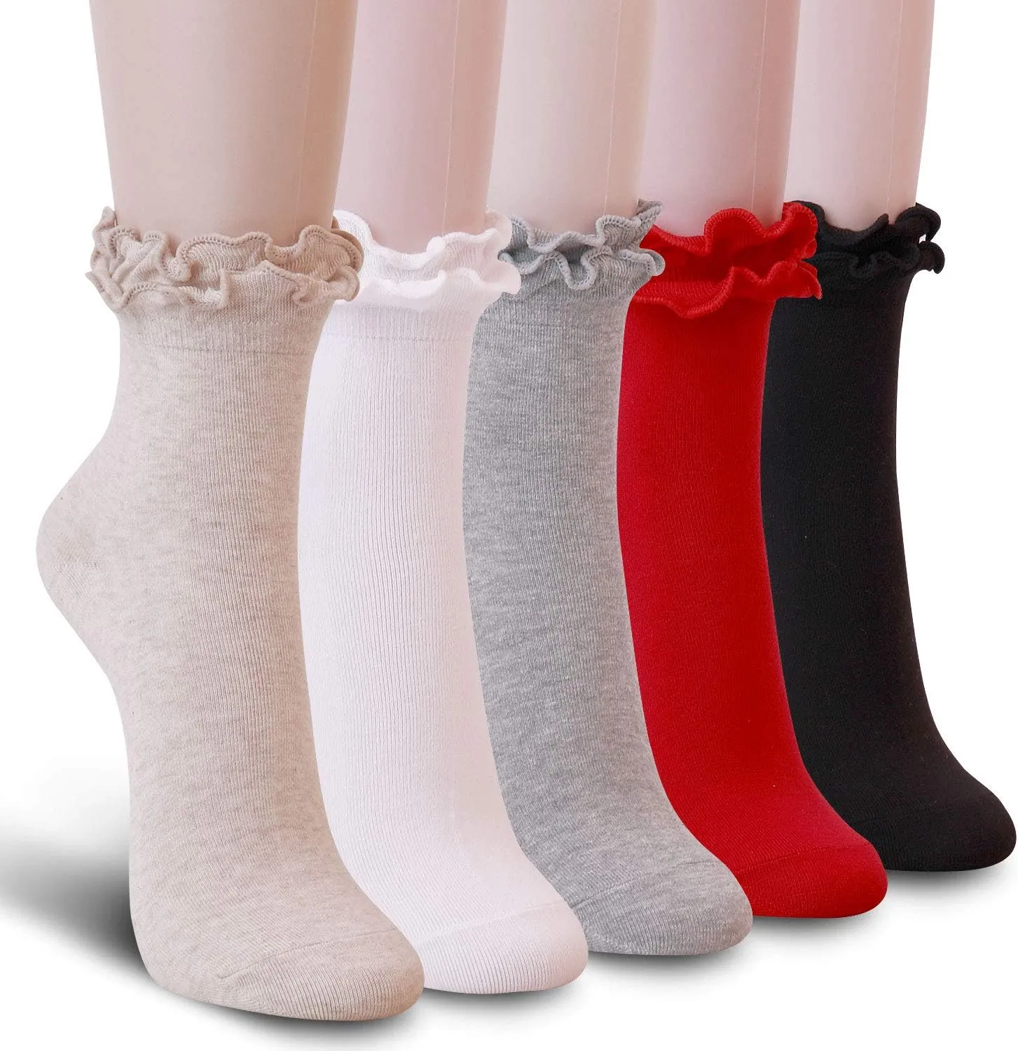 Youneedthat Women's Double Ruffle Frilly Ankle, Crew Socks Cotton Lettuce Lace Trim Big Girls (Pack of 3/5)