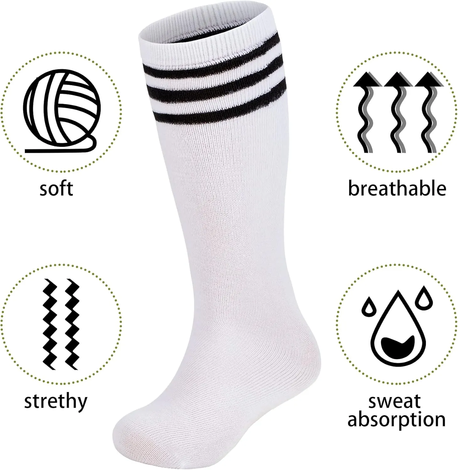 Zando 4 Pairs Kids Soccer Socks Baseball Softball Socks Youth Athletic Socks Boys Girls Knee High Socks