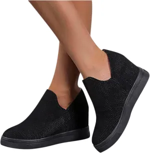 ZBYY Women's Wedge Canvas Sneakers Hidden Heel Platform Wedge Booties Breathable Wedgie Walking Slip on Flats Shoes