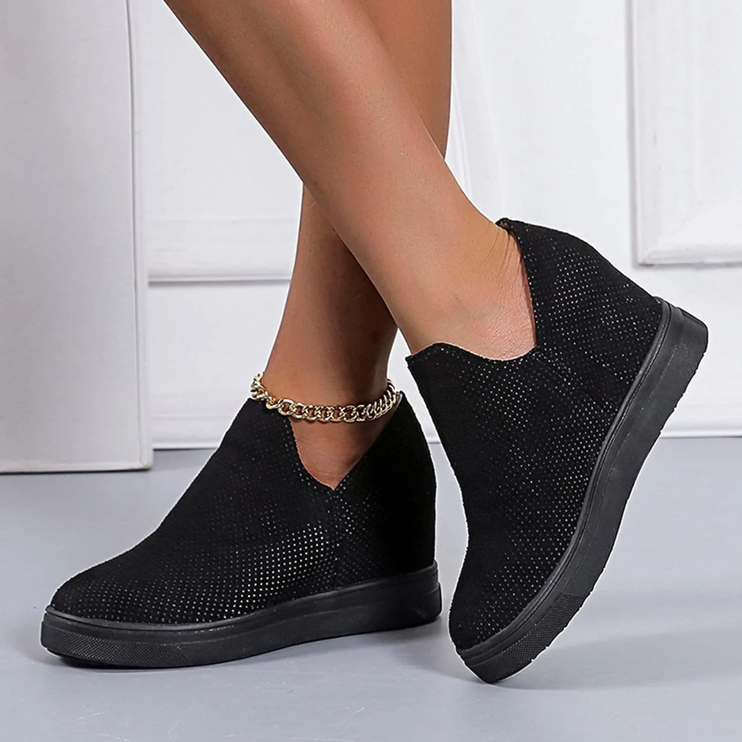 ZBYY Women's Wedge Canvas Sneakers Hidden Heel Platform Wedge Booties Breathable Wedgie Walking Slip on Flats Shoes