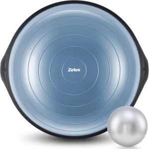 ZELUS 25in. Balance Ball | 660lb Inflatable Half Exercise Ball Wobble Board Balance Trainer w Nonslip Base | Half Yoga Ball Strength Training Equipment w 2 Bands, Pump, Extra Ball Included