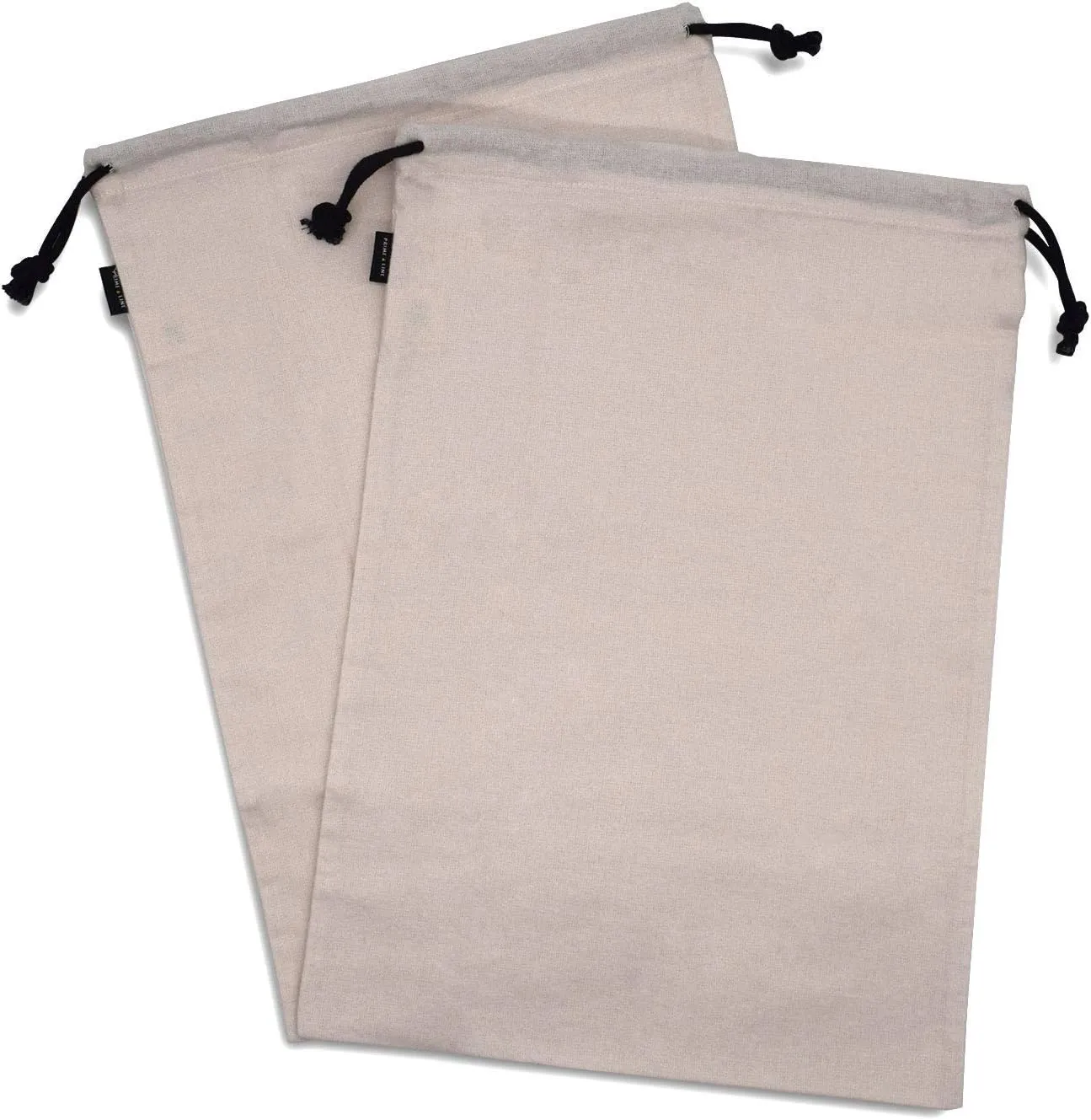 ZENPAC Travel Shoe Bag, Beige Duster Flannel Pouch Drawstring Closure, Washable Breathable Cotton Fabric for Cowboy Boot Storage, Luggage, 12x17 2 Pack