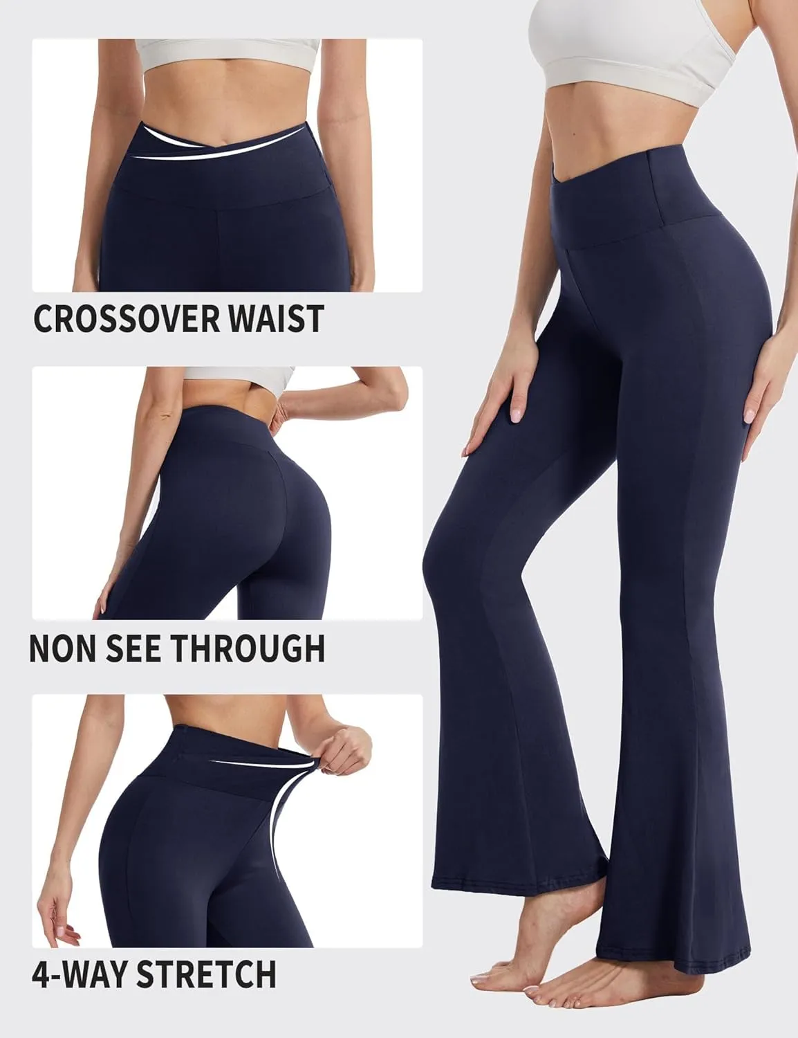 ZOOSIXX Black Flare Yoga Pants for Women, Crossover Soft Bootcut Leggings