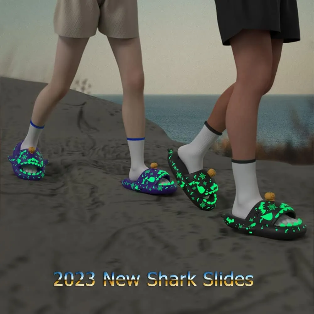 Zureto Christmas Shark Slides, Santa Shark Slides Glow in the Dark, 3D Cartoon Spooky Shark Slippers