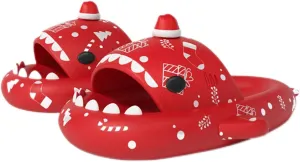 Zureto Christmas Shark Slides, Santa Shark Slides Glow in the Dark, 3D Cartoon Spooky Shark Slippers