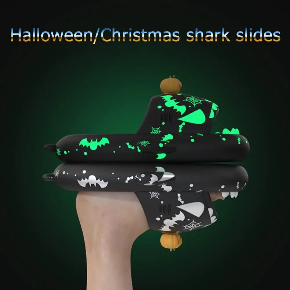 Zureto Christmas Shark Slides, Santa Shark Slides Glow in the Dark, 3D Cartoon Spooky Shark Slippers