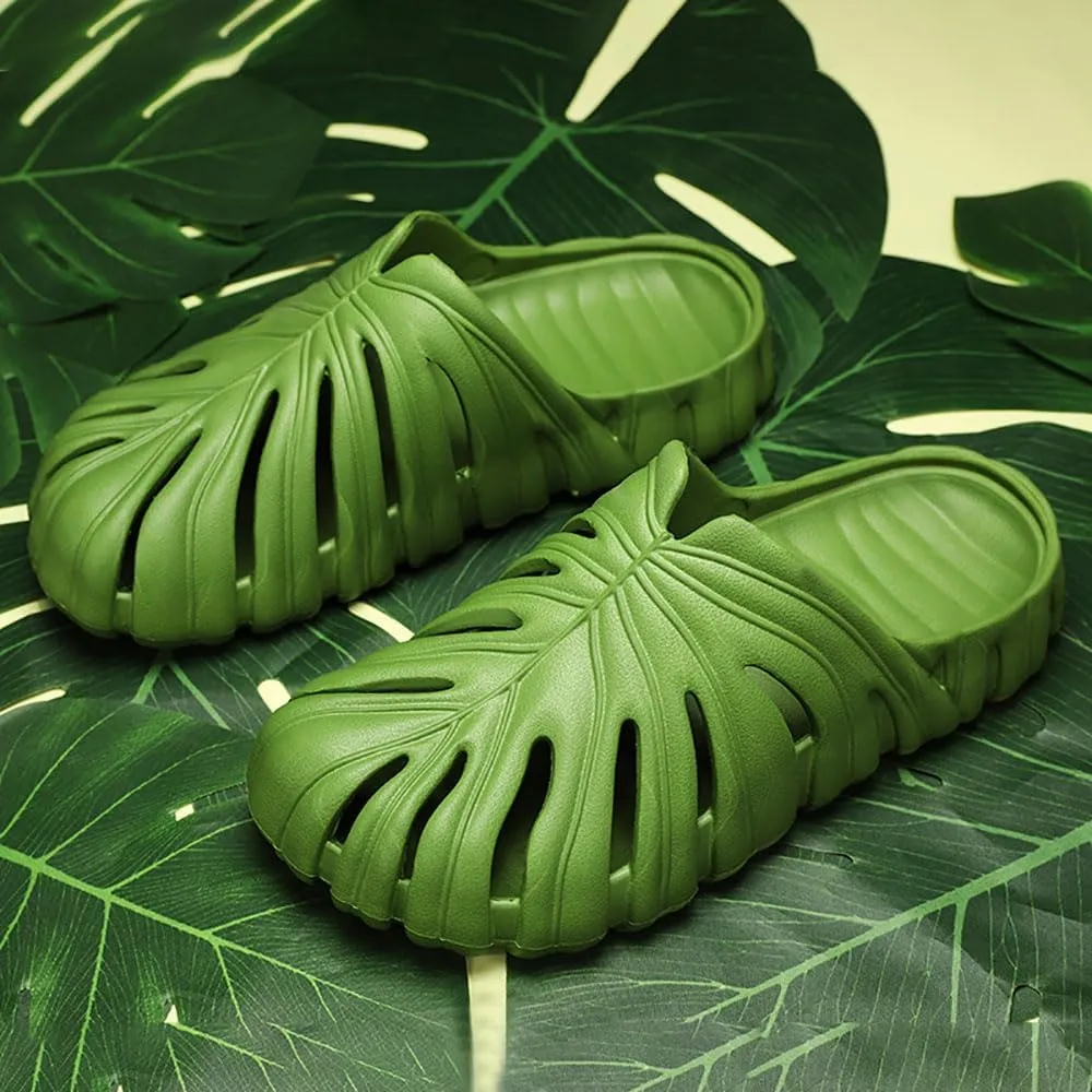 Zureto Monstera Slippers Adults, Monstera Pillow Slippers Bathroom Sandals Soft Shower Cloud Slides