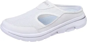 ZWRXW Mules for Women Breathable Mesh Walking Mules Sneakers Open Back Slip On Shoes Lightweight Breathable Comfortable Walking Shoes Closed Toe Slides with Arch Support Orthopedic Slippers
