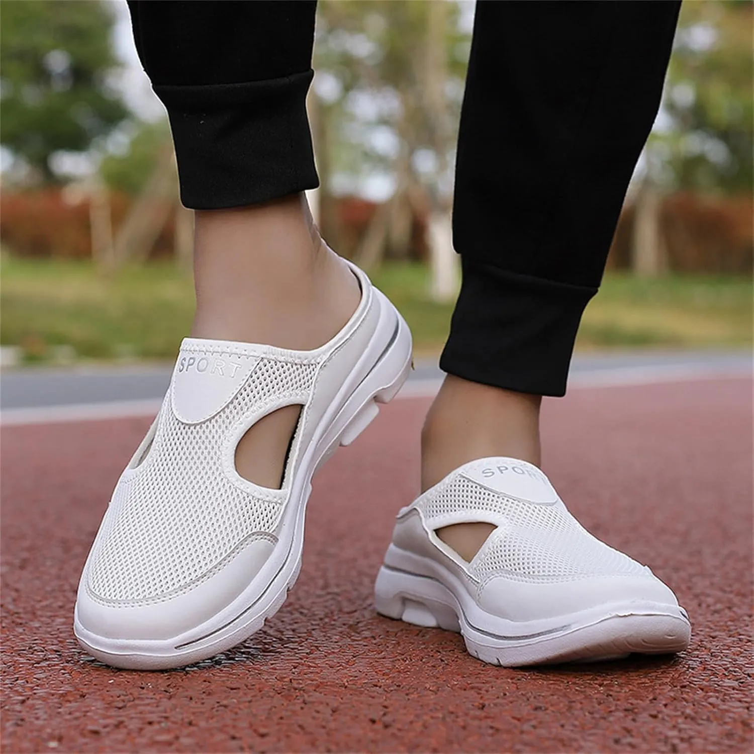 ZWRXW Mules for Women Breathable Mesh Walking Mules Sneakers Open Back Slip On Shoes Lightweight Breathable Comfortable Walking Shoes Closed Toe Slides with Arch Support Orthopedic Slippers