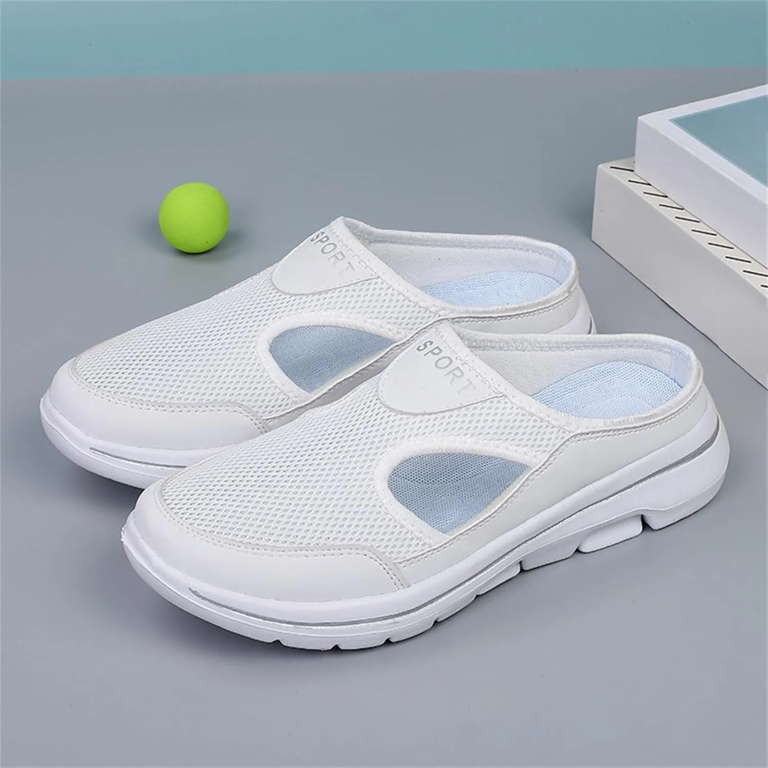 ZWRXW Mules for Women Breathable Mesh Walking Mules Sneakers Open Back Slip On Shoes Lightweight Breathable Comfortable Walking Shoes Closed Toe Slides with Arch Support Orthopedic Slippers